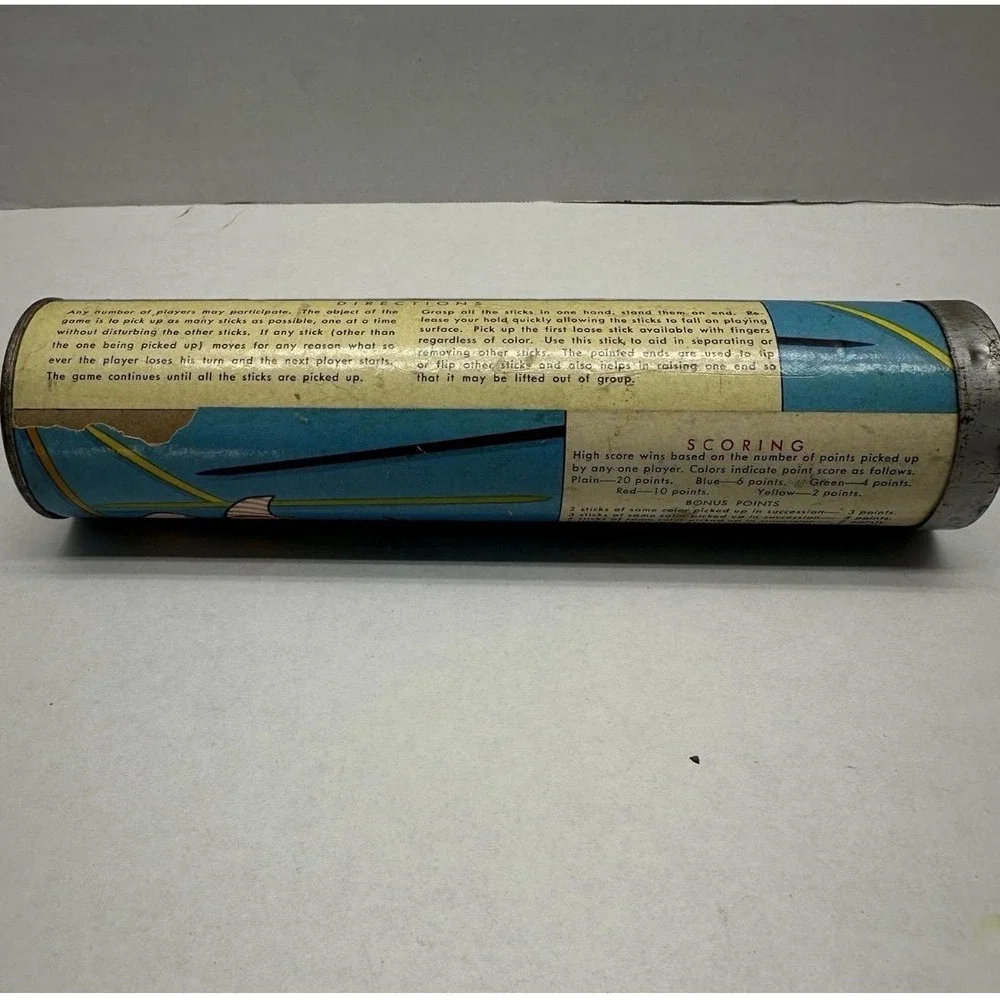 Vintage Steven Pixie Pic-Up Stix Game Original Tin Litho Tube St Louis MO